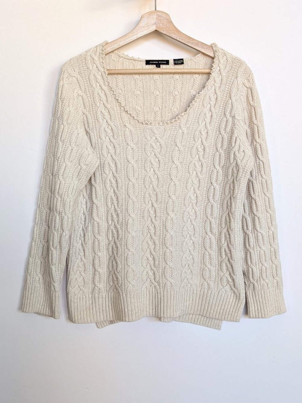 Jeanne Pierre Cable-knit sweater Scoop Neck Women's L 100% Cotton Cottagecor